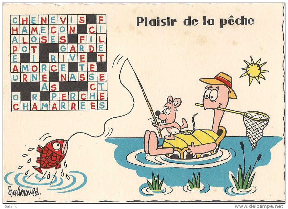 CPA HUMOUR SIGNEE BARBEROUSSE PLAISIR DE LA PECHE MOTS CROISES - Barberousse