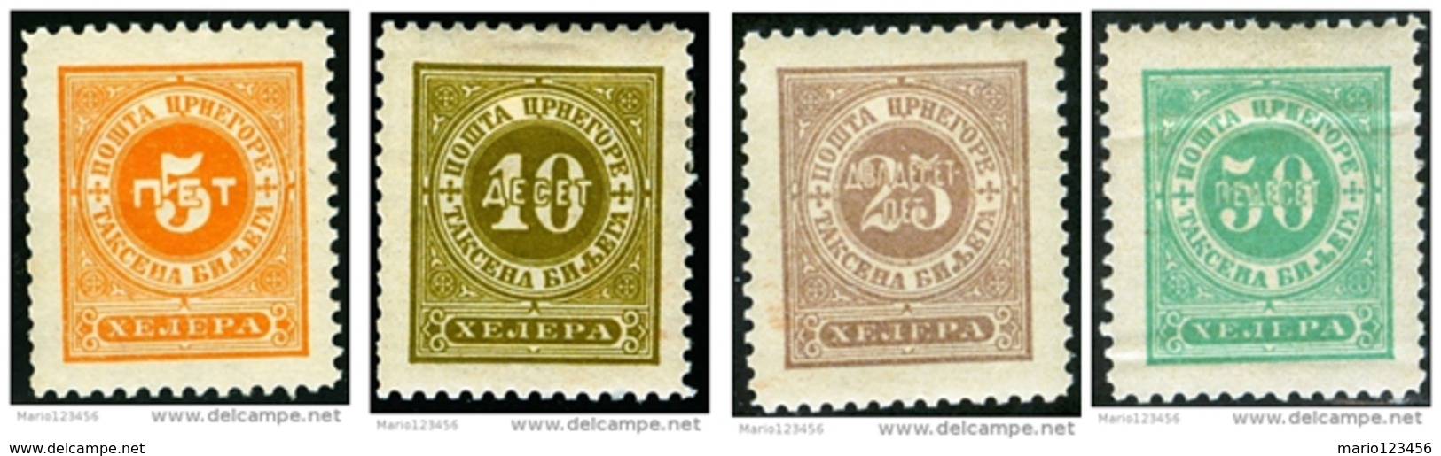 MONTENEGRO, 1902, SEGNATASSE, POSTAGE DUE, FRANCOBOLLI NUOVI (MLH*), J9-J12,   Michel P9-P12 - Montenegro