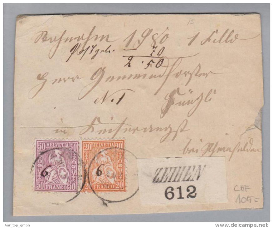 Heimat AG Zeihen 1881-06-06 Pocket-NN-Teil Sitzende 50+20Rp. - Storia Postale