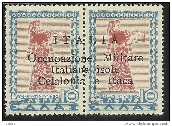 OCCUPAZIONE ITALIANA CEFALONIA E ITACA 1941 10 L + 10 LEPTA MNH SIGNED FIRMATO - Cefalonia & Itaca