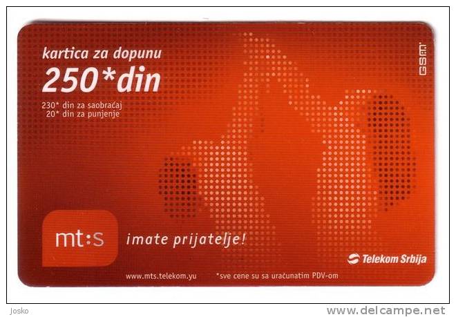 SERBIA - Prepaid GSM Card - Mt:s - 250. Din * Serbie Prepayee Carte - Jugoslawien