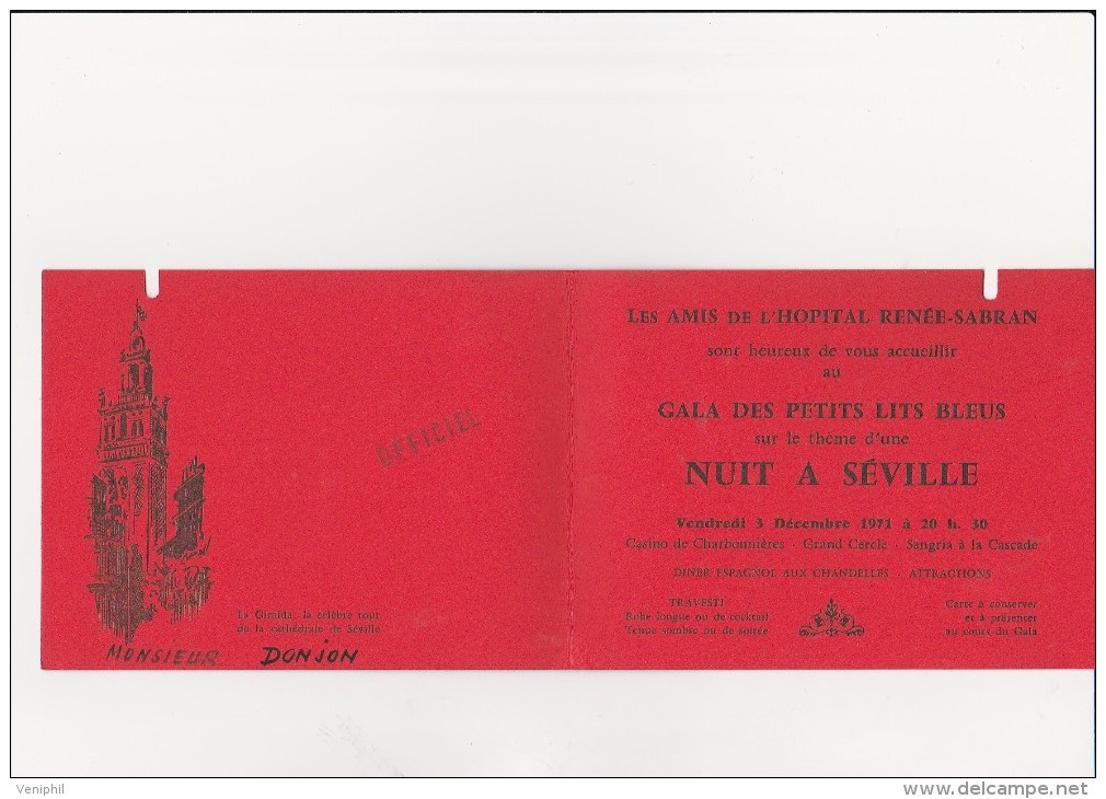 CASINO DE CHARBONNIERES -RHONE CARTON INVITATION GALA DES PETITS LITS BLEUS -TB - Tickets - Entradas