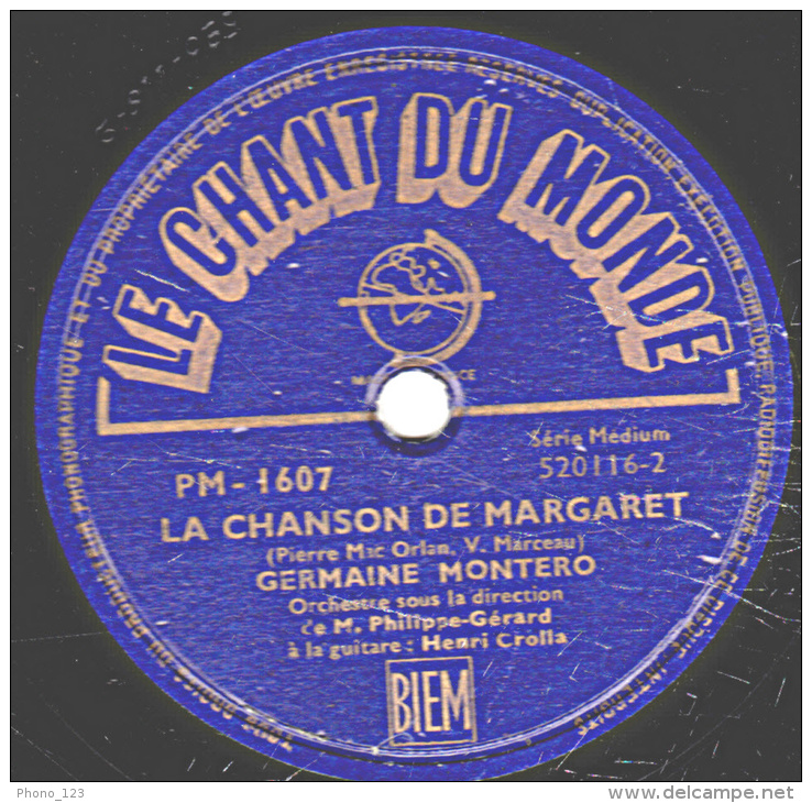 78 Trs - 25 Cm M - état B - GERMAINE MONTERO - LA FILLE DE LONDRES -  LA CHANSON DE MARGARET - 78 T - Disques Pour Gramophone