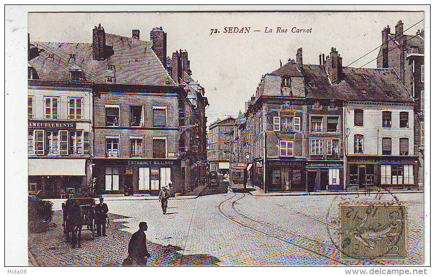 08. SEDAN . LA RUE CARNOT . ANIMATION. TRAMWAY . COMMERCES . - Sedan