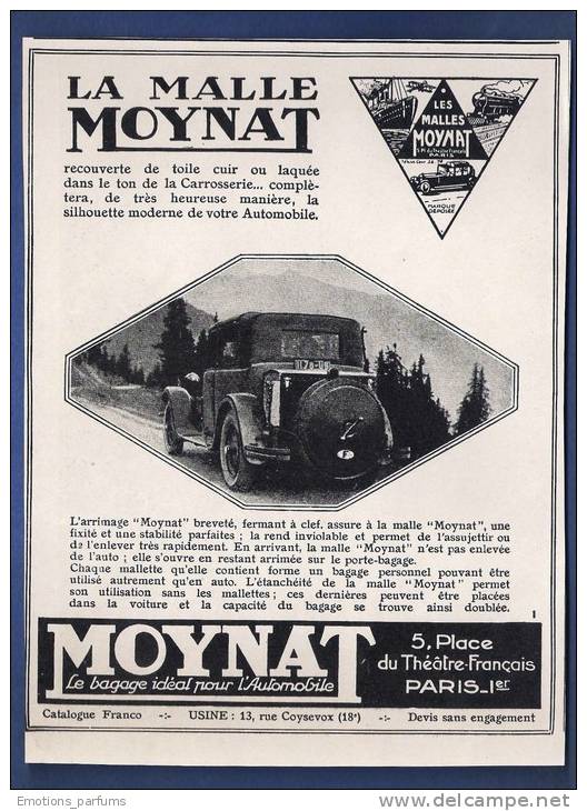 Pub Papier 1926 Automobile Accessoire Voiture Malle De Voyage Bagage MOYNAT Bagages Automobiles - Publicités