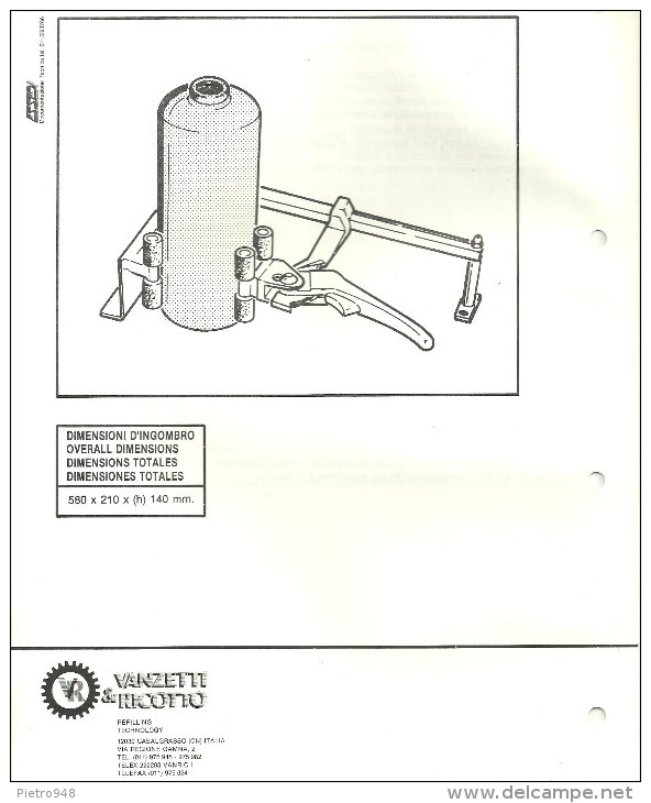 Catalogo, Depliant Estintori, Morsa Serraggio Estintori, Mod. V.I.F. Vanzetti E Ricotto - Other & Unclassified