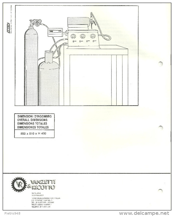 Catalogo, Depliant Unità Travaso E Pressurizzazione Estintori Ad Halon 1211, Mod. 1211 REF. Vanzetti E Ricotto - Altri & Non Classificati