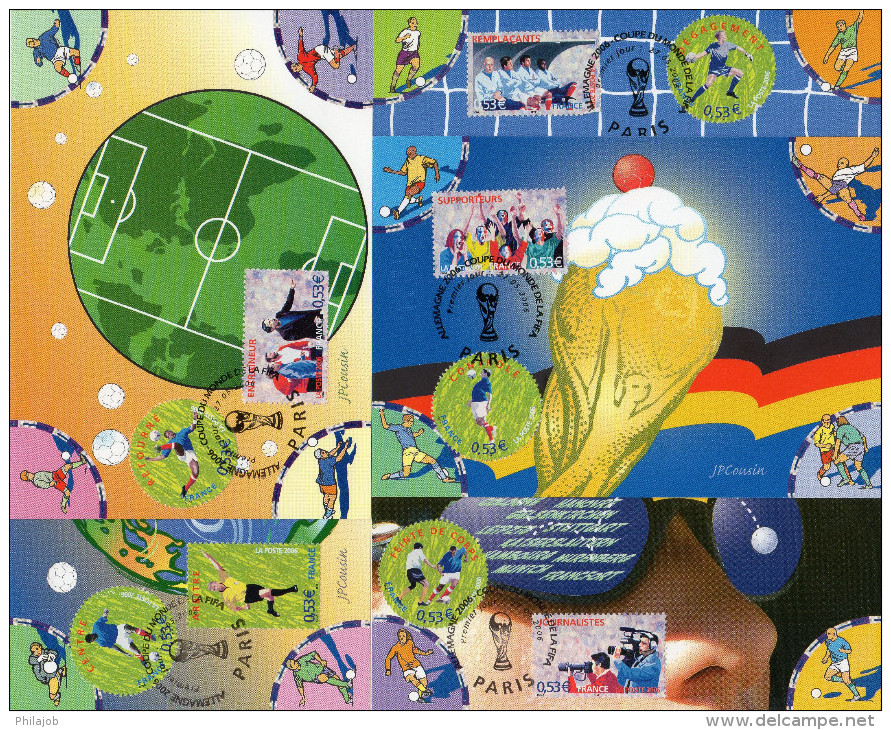 &#9917; " COUPE DU MONDE DE FOOTBALL ALLEMAGNE 2006 " Sur 5 Cartes Maximum De 2006 . N° YT 3906 à 3915. CM - 2000-2009