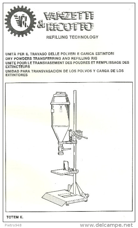 Catalogo, Depliant Estintori, Unità Travaso Polveri E Carica Estintori, Mod. Totem E Vanzetti E Ricotto - Altri & Non Classificati