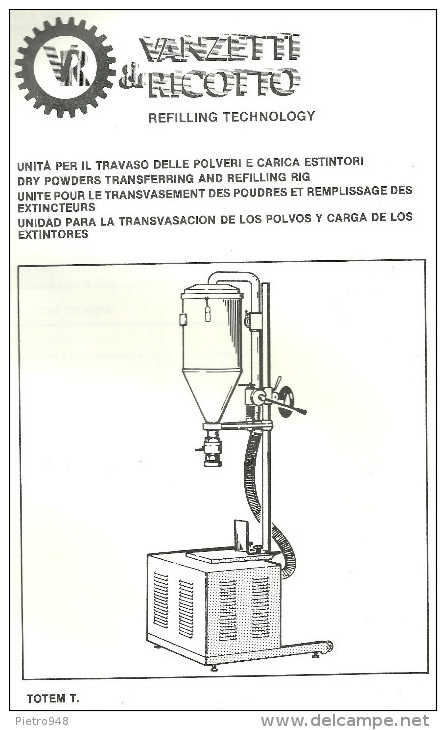 Catalogo, Depliant Estintori, Unità Travaso Polveri E Carica Estintori, Mod. Totem T Vanzetti E Ricotto - Altri & Non Classificati