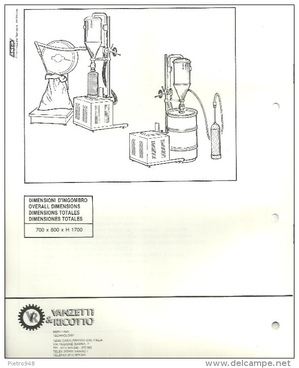 Catalogo, Depliant Estintori, Unità Travaso Polveri E Carica Estintori, Mod. Totem T Vanzetti E Ricotto - Altri & Non Classificati