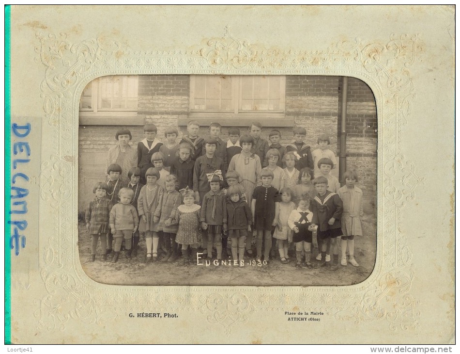Photo Carton Classe école Eugnies 1930 - Photographe Hébert Attichy Oise - Unclassified