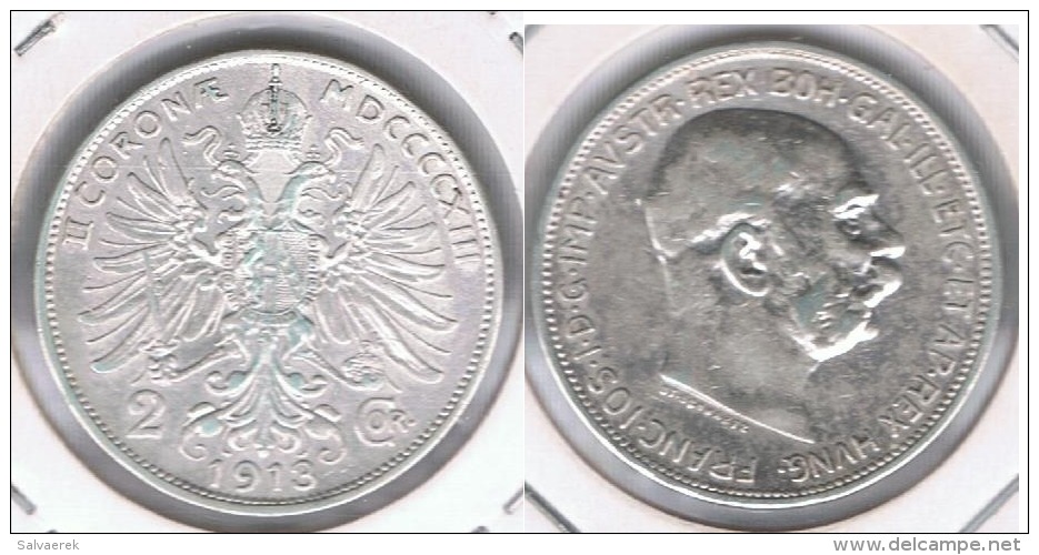 AUSTRIA FRANCISCO JOSE I 2 CORONAS 1913 PLATA SILVER S - Austria