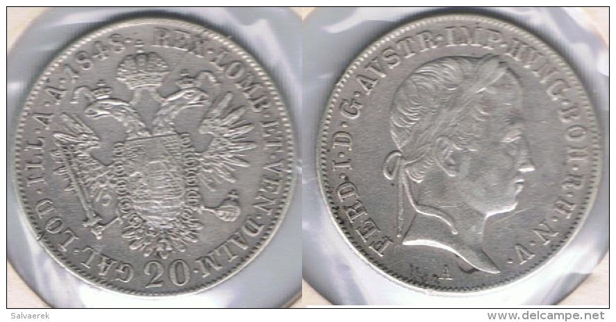 AUSTRIA IMPERIO 20 KREUTZER 1848 PLATA SILVER S - Austria