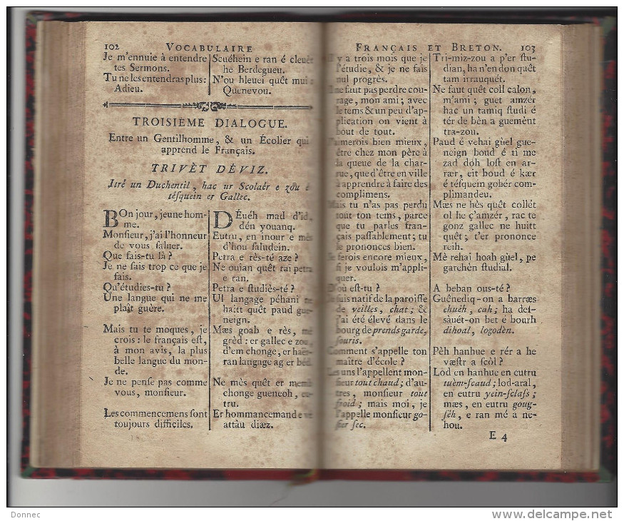 Vocabulaire nouveau ou Dialogues Français & Bretons, in-12 , 1/2 relié, XII-32-215 pp, Vannes, Galles, sd ( Brezoneg )