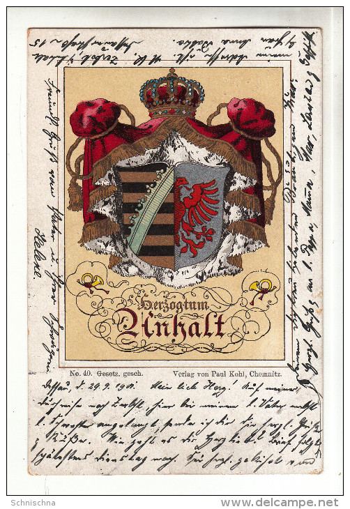 AK Herzogtum Anhalt, Großes Wappen, Litho Aus Dessau, 1901 - Sonstige & Ohne Zuordnung