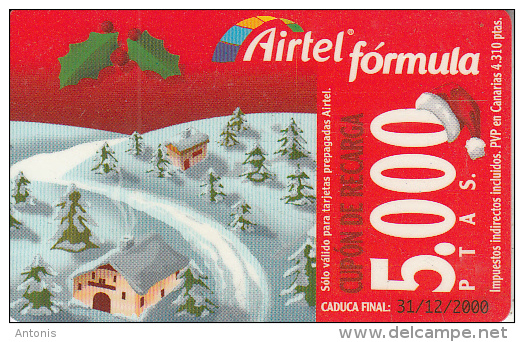 SPAIN - Christmas, Airtel Prepaid Card 5000 Ptas, Exp.date 31/12/00, Used - Airtel