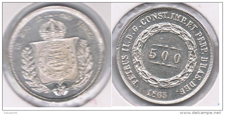 BRASIL 500 REIS 1865 PLATA SILVER S - Brasil