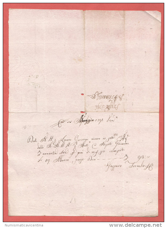 Ricevuta Di Pagamento  Manoscritta Querini E Grimani Data 1791 - Manoscritti