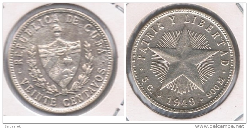 CUBA 20 CENTAVOS PESO 1949 PLATA SILVER S - Cuba