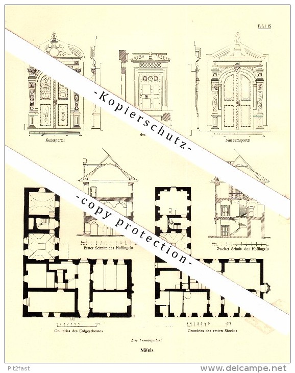 Photographien  / Ansichten , 1919 , Näfels , Der Freulerpalast , Prospekt , Fotos , Architektur !!! - Näfels