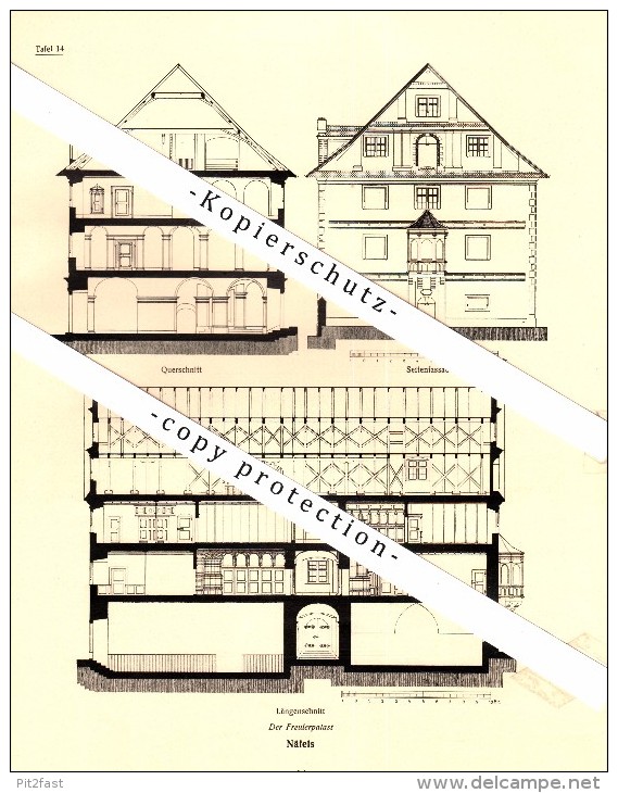 Photographien  / Ansichten , 1919 , Näfels , Der Freulerpalast , Prospekt , Fotos , Architektur !!! - Näfels