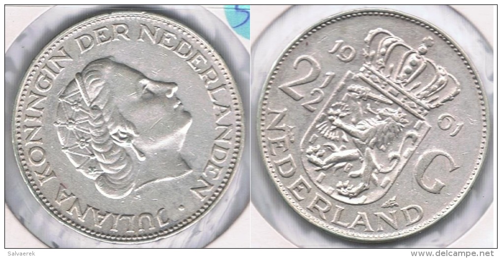 HOLANDA 2 Y MEDIO GULDEN 1961 PLATA SILVER S2 - 1948-1980 : Juliana