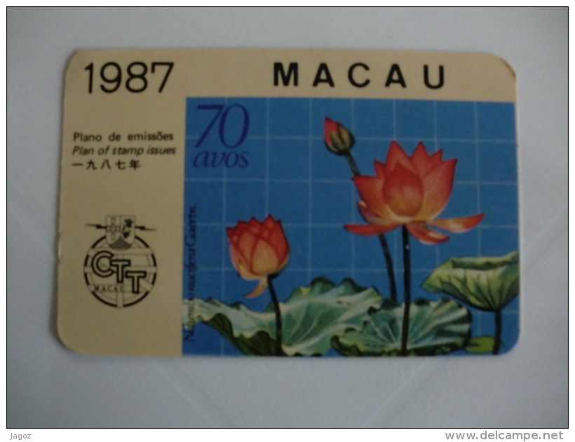 CTT Macau Macao Nelumbo Nucifera Gaertn Pocket Calendar 1987 - Kleinformat : 1981-90