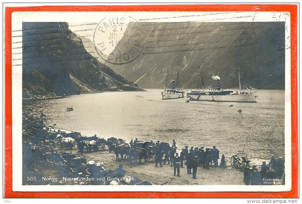 NORGE 072,  * NÆRØFJORDEN Ved GUDVANGEN * PEOPLE * SHIPS * EXCELLENT PHOTO PC. SENT 1911 * - Norwegen