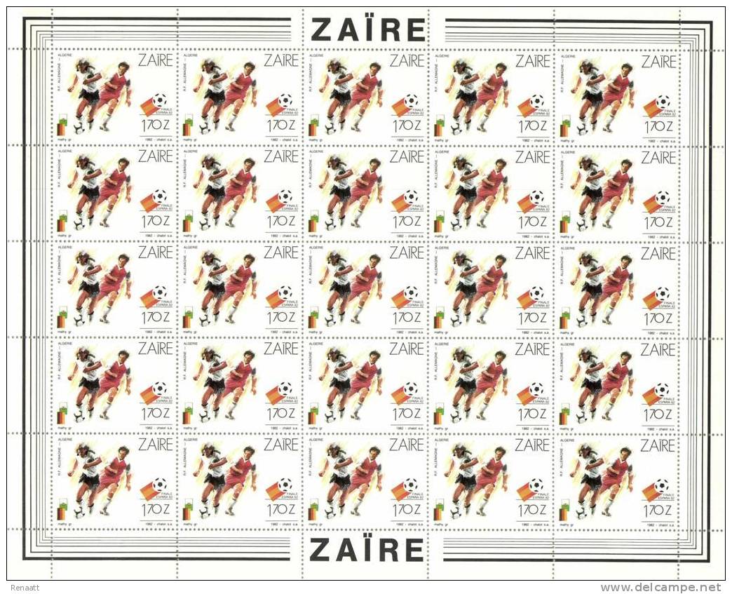 Congo Zaire 1982 Mi. 766 Sheet Of 25 MNH, Soccer Football World Championship Spain, Germany - Algeria - 1982 – Spain