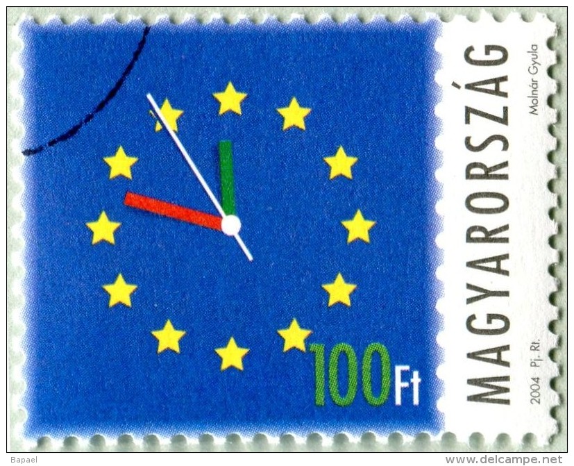 N° Yvert & Tellier 3933 Hongrie (2004) - Oblitéré (Gomme D'Origine) - Union Européenne - Horloge Symbolique - Used Stamps