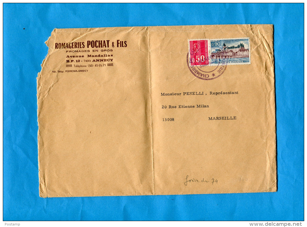 MARCOPHILIE-lettre-de Grève 1974-affranchissement Oblitéré -Chambre De Commer ANNECY-Pour MARSEILLE - Documenti