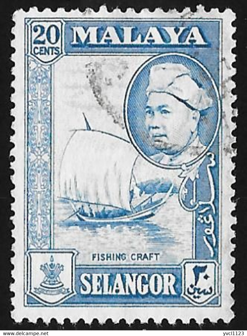 MALAYA Selangor - Scott #108 Sultan Hisamuddin Alam Shah / Used Stamp - Selangor