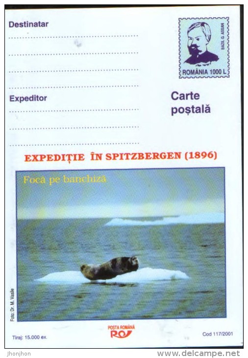 Romania - Postal Stationery Postcard 2001unused - Polar Expedition In Spitzbergen(1896) ; Seal Of Pack Ice ; Bazil Assan - Arctic Expeditions