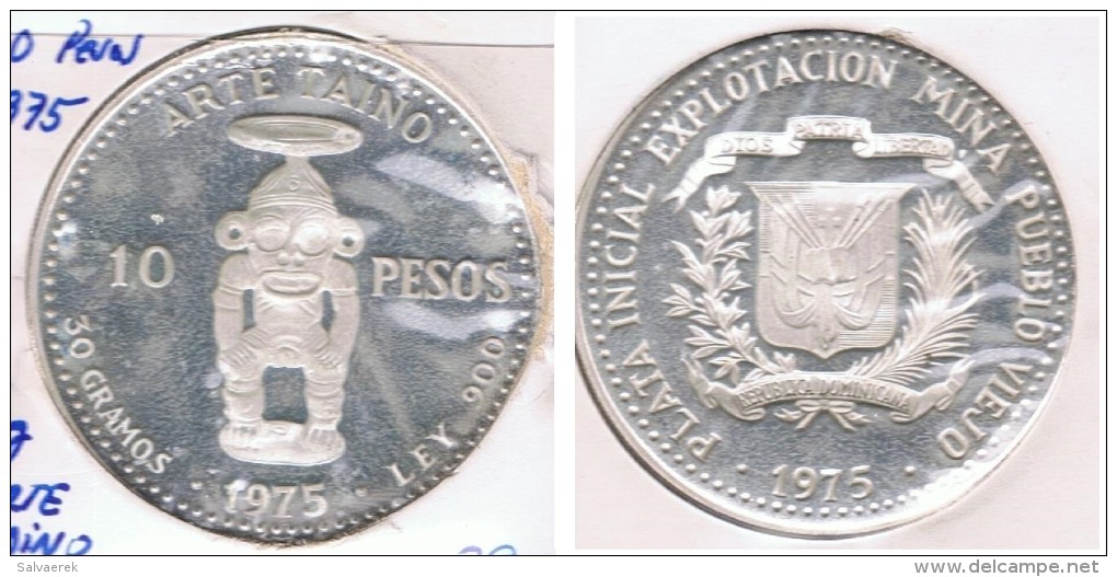 REPUBLICA DOMINICANA 10 PESOS 1975 PLATA SILVER S - Dominicaine