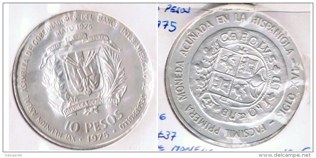 REPUBLICA DOMINICANA 10 PESOS 1975 PLATA SILVER S2 - Dominicaine