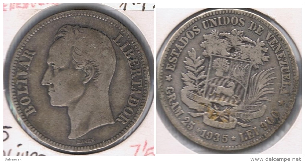 VENEZUELA BOLIVAR 1936 PLATA SILVER S - Venezuela