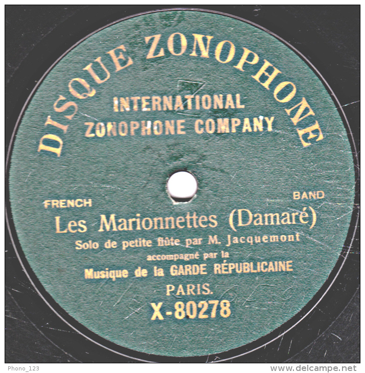 78 Trs - 25 Cm - état B - ZONOPHONE - GARDE REPUBLICAINE -  PLUIE DE PERLES - LES MARIONNETTES - 78 T - Disques Pour Gramophone