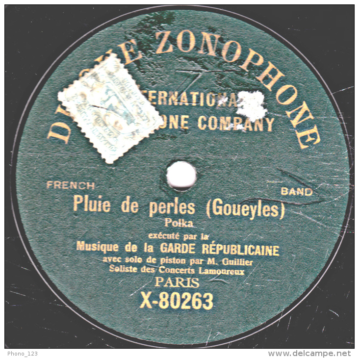 78 Trs - 25 Cm - état B - ZONOPHONE - GARDE REPUBLICAINE -  PLUIE DE PERLES - LES MARIONNETTES - 78 T - Disques Pour Gramophone