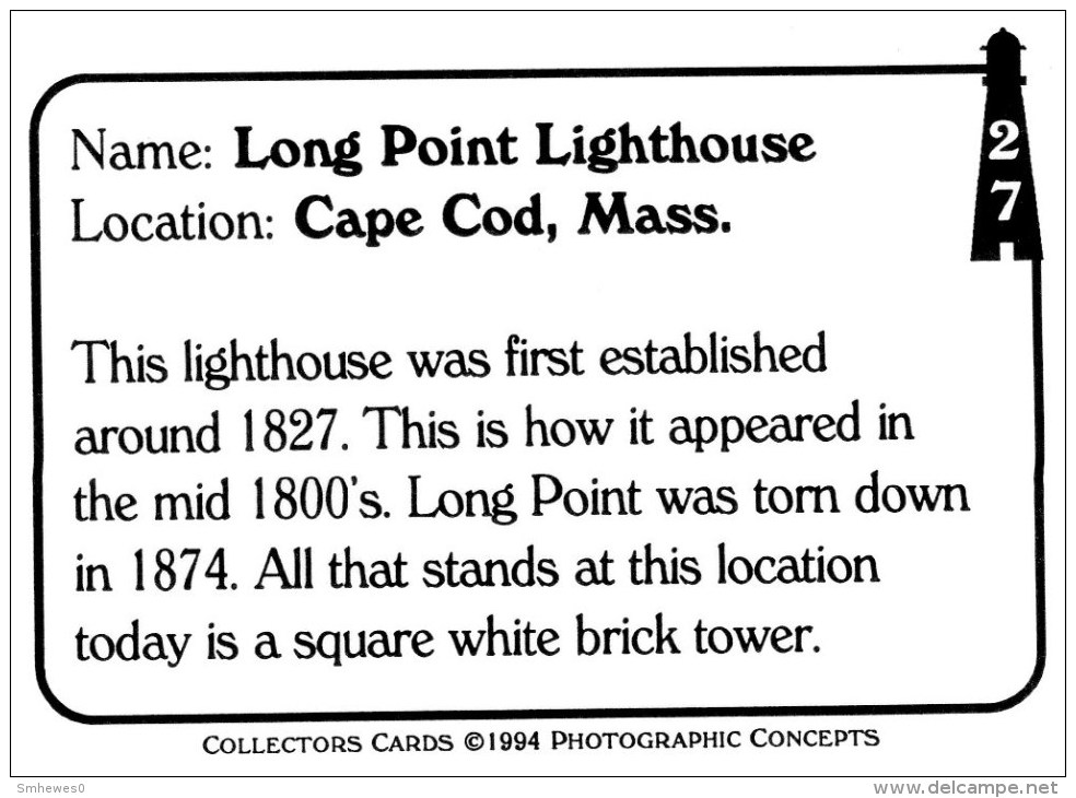 Trading Card - Lighthouses Of Yesteryear Set. Long Point Lighthouse - No. 27 - Other & Unclassified