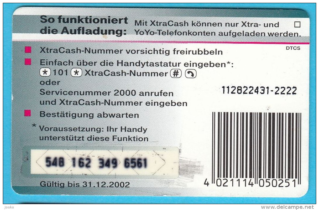 XtraCash - 25. DM  ( Gerrmany Prepaid Card ) GSM Remote Prepayee Carte * Deutschland - GSM, Voorafbetaald & Herlaadbare Kaarten