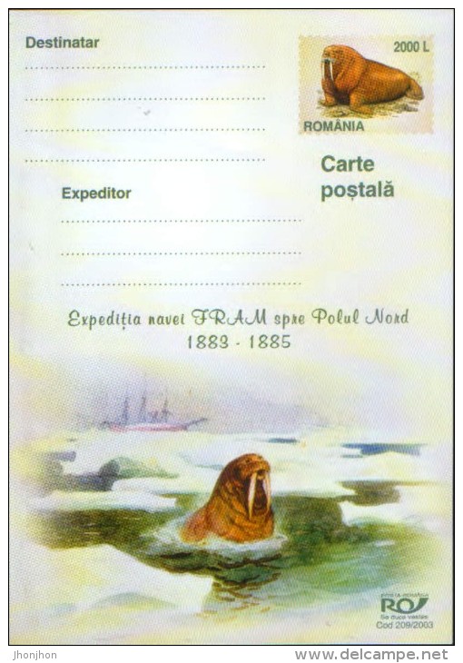Romania - Postal Stationery Postcard 2003 Unused  -  FRAM Ship Expedition To The North Pole - Spedizioni Artiche