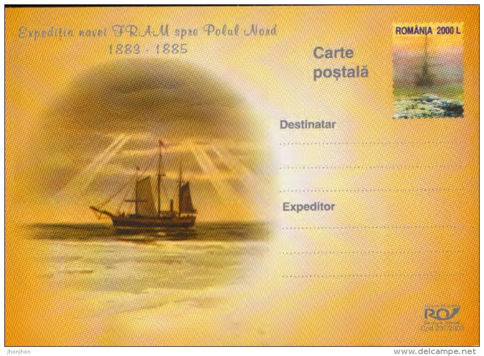 Romania - Postal Stationery Postcard 2003 Unused  -  FRAM Ship Expedition To The North Pole - Arctic Expeditions
