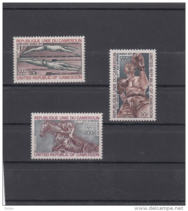 CAMEROON CAMEROUN  1972 OLYMPIC GAMES MUNICH COMPLETE SET 3 STAMPS  MNH  POSTE AERINENNE - Cameroun (1960-...)