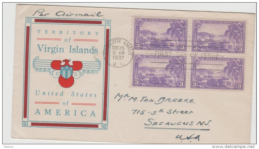 USG050 /  DÄNISCH- WESTINDIEN -  Virgin Islands 4-er Block Auf Illustriertem FDC 1937 - Deens West-Indië