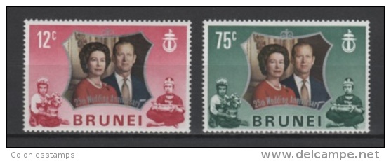 (S0617) BRUNEI, 1972 (Queen Elizabeth II  And Prince Philip Silver Wedding) Complete Set. Mi ## 180-181. Mint Hinged* - Brunei (...-1984)