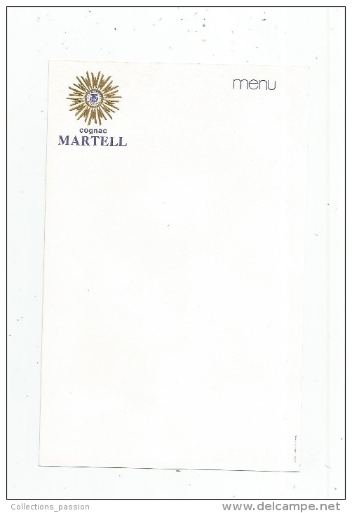 MENU , Vierge , COGNAC MARTELL   , Frais Fr : 1.35€ - Menus