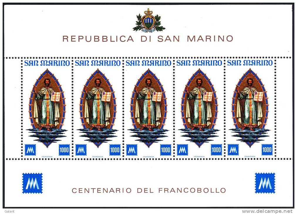 San Marino 1977 Centenario Del Francobollo Foglietto N. 38 MNH** - Blocks & Kleinbögen