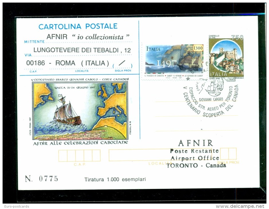 INTERO POSTALE-INTERI POSTALI I.P.Z.S.-C.P. IPZS - GAETA - PERSONAGGI - CABOTO -VELIERI - MARCOFILIA - Interi Postali