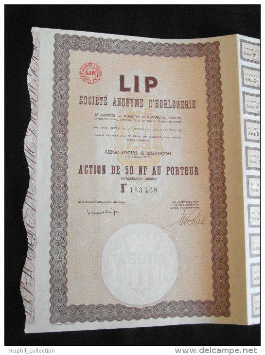 Action 50 Nouveaux  Francs LIP Societe  Anonyme D´Horlogerie Besançon - Industry